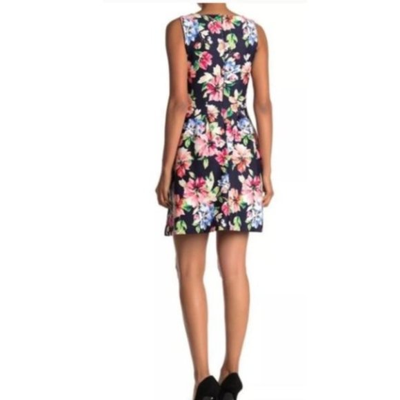 Vince Camuto Navy Floral Fit and Flare Scuba  Dress - Picture 2 of 15